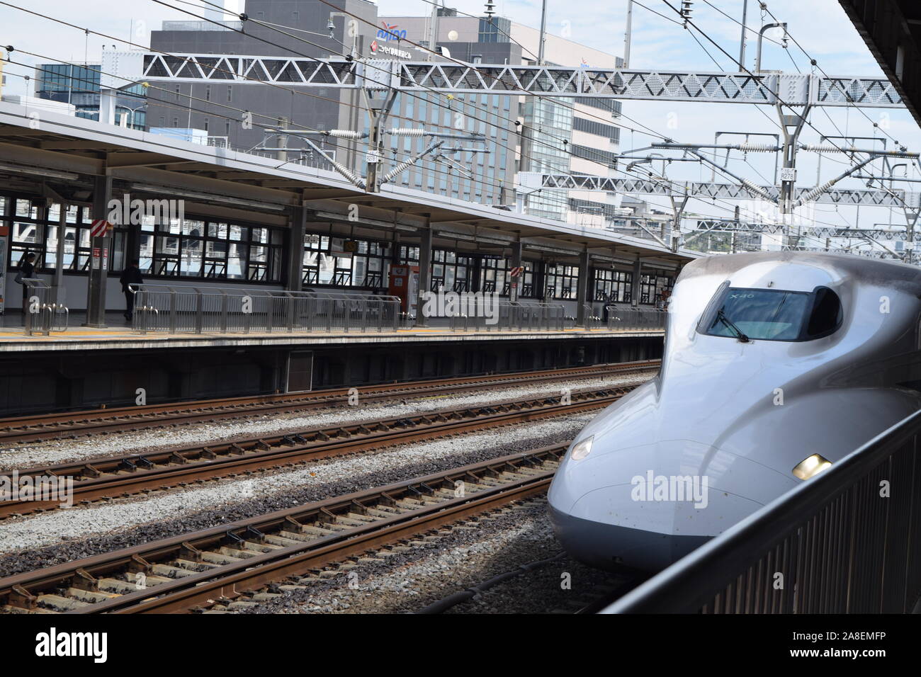 View of a Bullet Train in a train station in Japan Stock Photo
