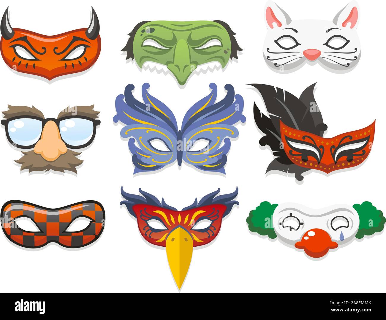 Halloween costume mask cartoon illustration icons Stock Vector Image