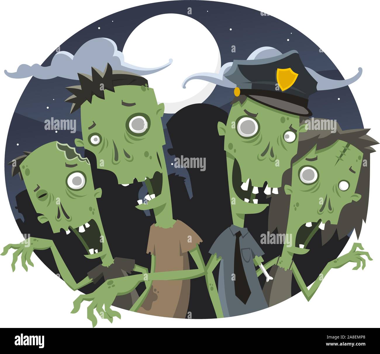 Zombies Halloween Night, vector illustration cartoon. Stock Vector