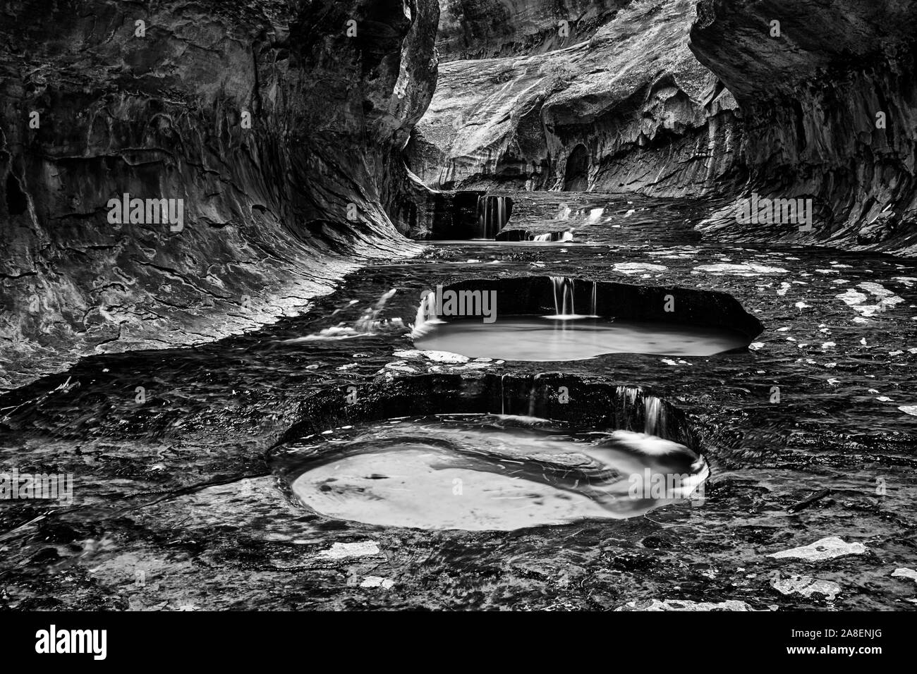 In The Subway, Black and White, Zion National Park, Utah, USA Stock Photo