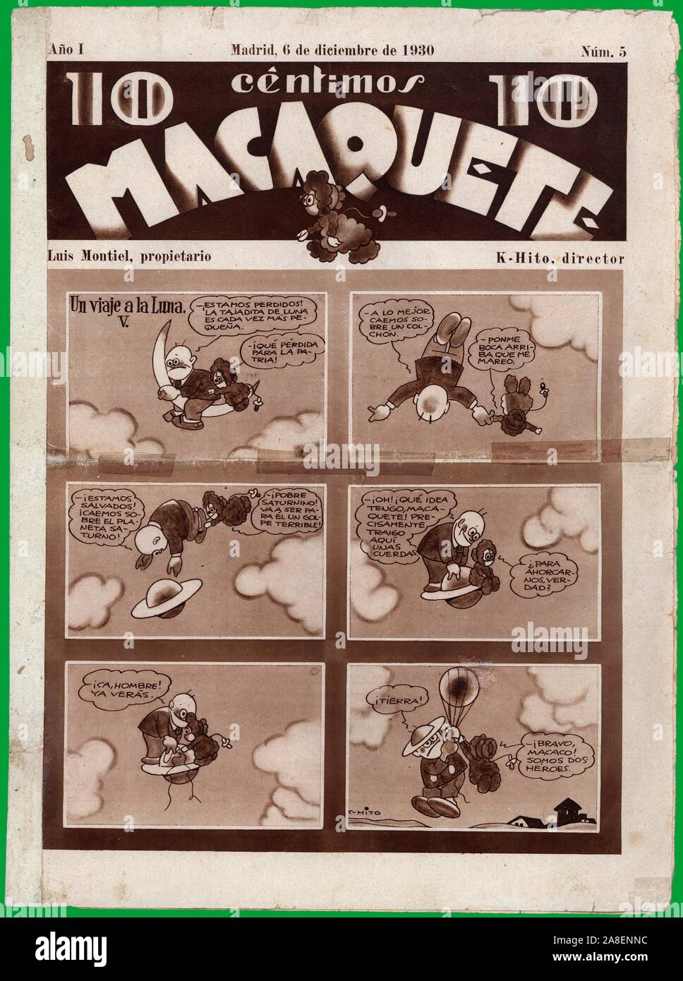 Portada de la revista infantil Macaquete, editada en Madrid, diciembre de 1930. Author: K-HITO. Ricardo García López. Stock Photo