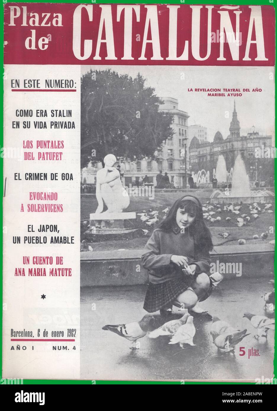 Portada de la revista Plaza de Catalunya, editada en Barcelona, enero de 1962. Maribel Ayuso Dominguez. Stock Photo