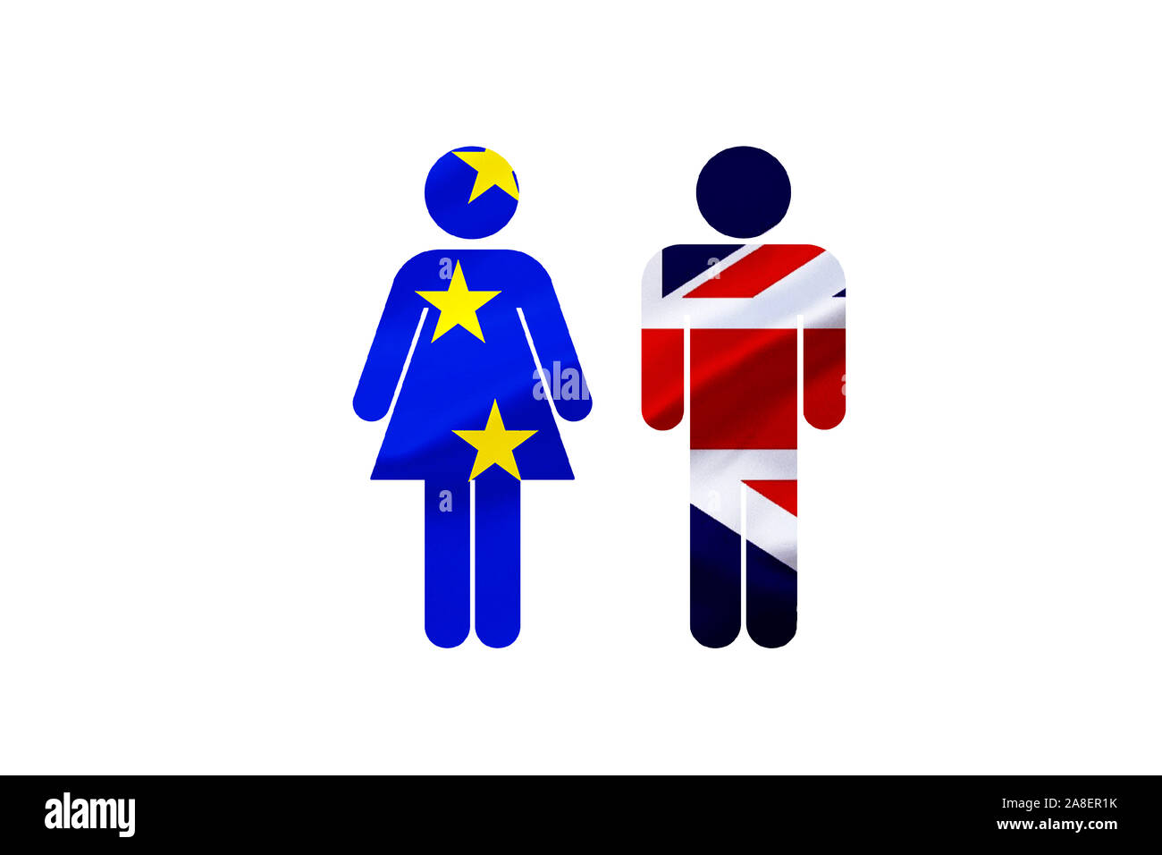 Brexit, Euroflagge, Flagge, Vereinigtes Koenigreich, UK, Grossbritannien, Eurostars, Mann und Frau, Piktogramm,  Ehe auf zeit, Stock Photo