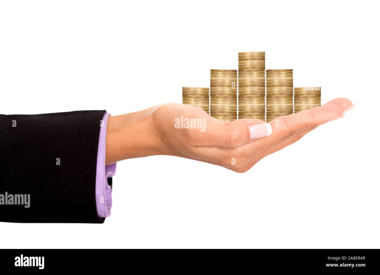 Hand mit Euro-Muenzen, Freisteller, Dividende aus Aktien, Stock Photo