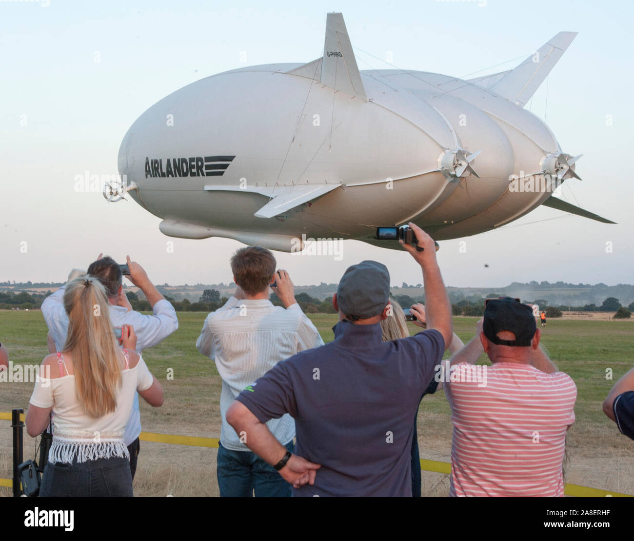 The Worlds largest Aircraft The Airlander 10 takes off on its maiden flight from an Airfield in Bedford, England. 17/08/2016 Stock Photo