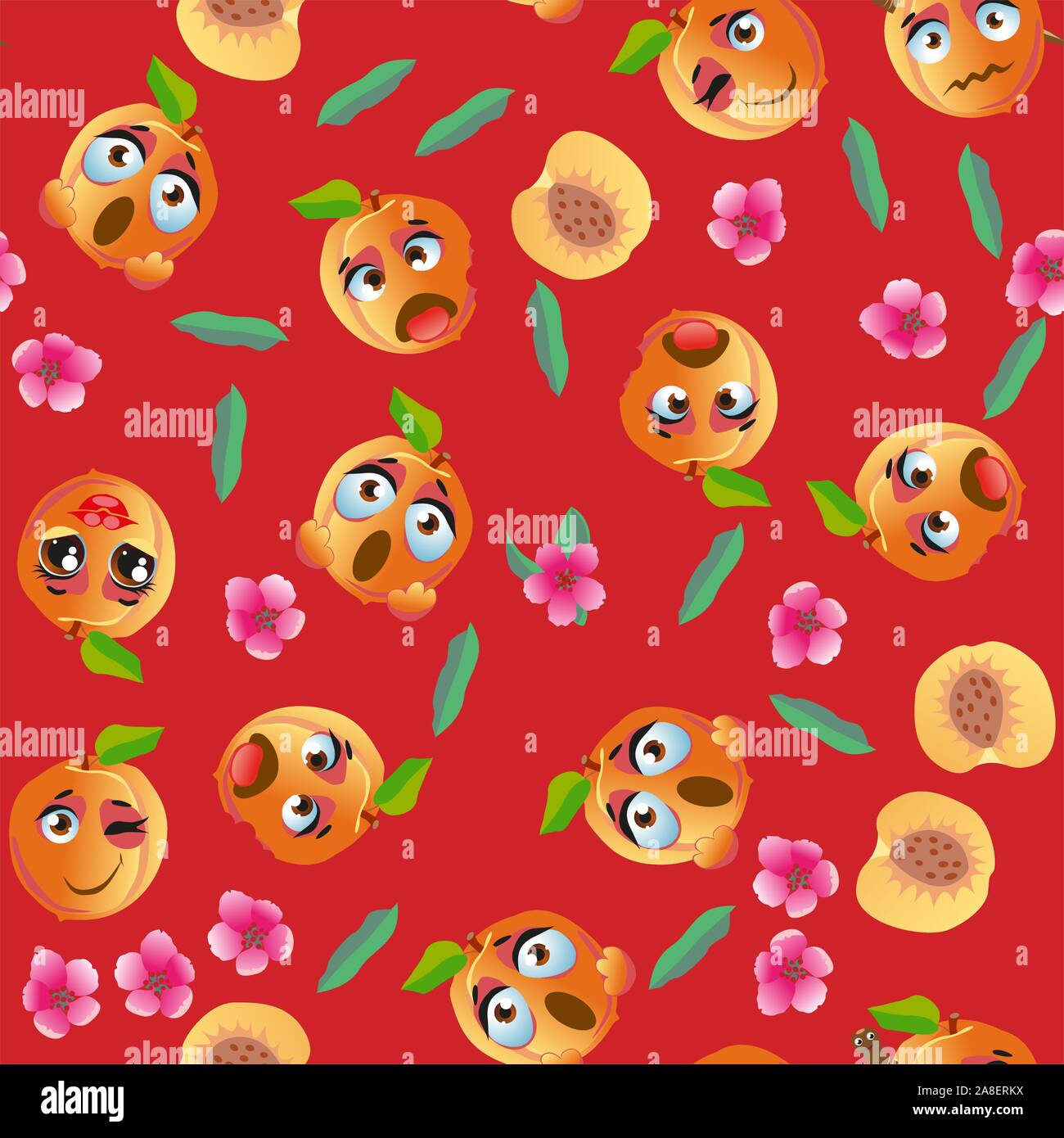 Seamless pattern with emoji peaches. Funny cute faces character Stock Vector Image & Art Alamy