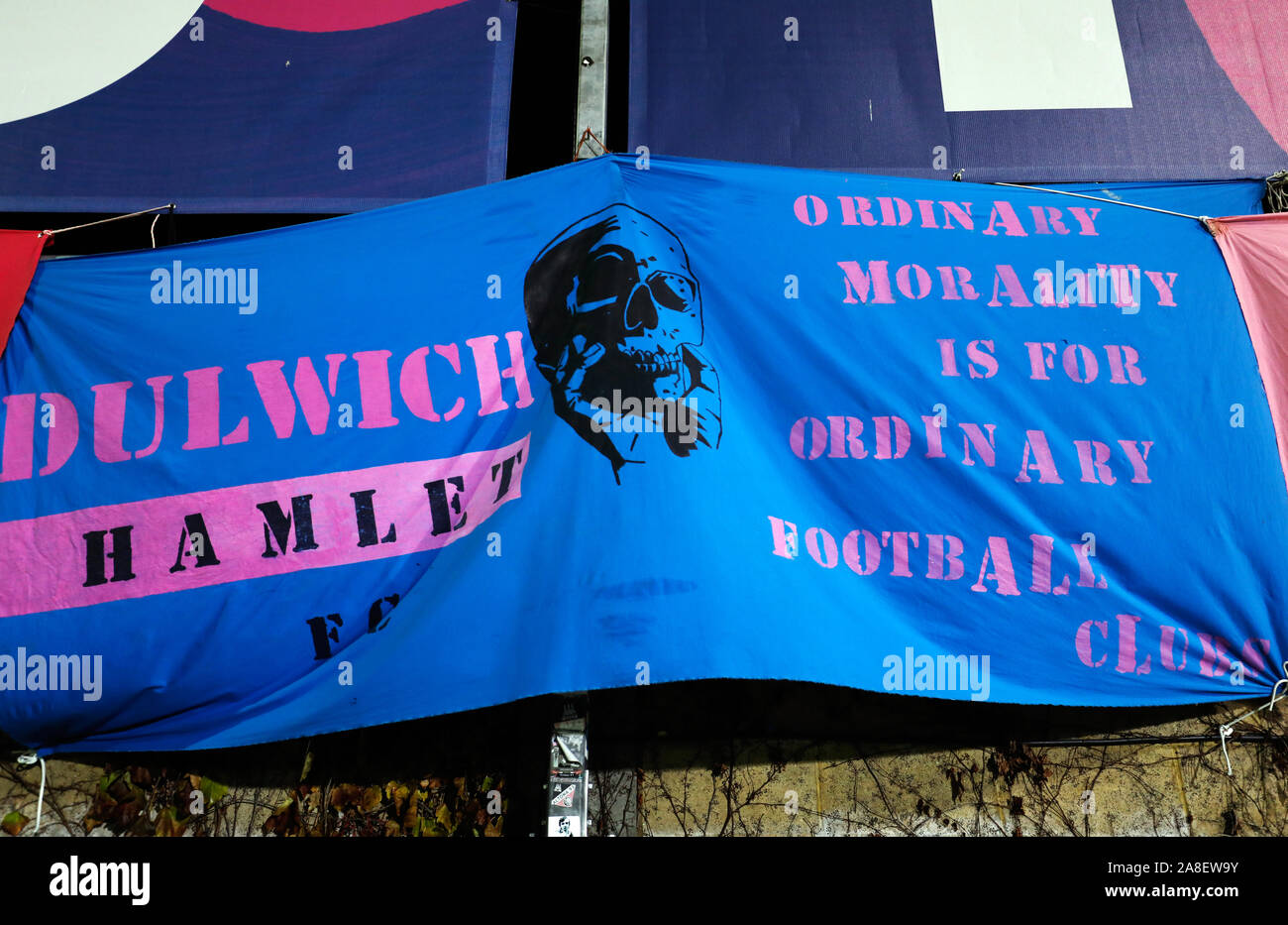 General view of Dulwich Hamlet flag before the FA Cup First Round match at Champion Hill, London. Stock Photo