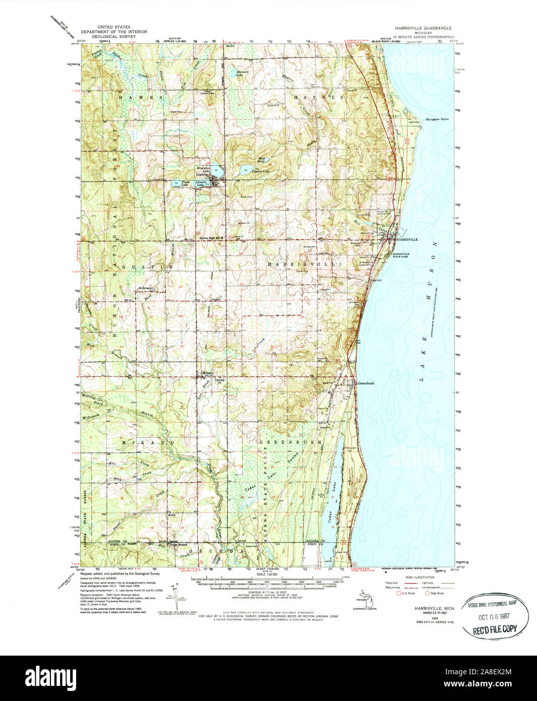 USGS TOPO Map Michigan MI Harrisville 278181 1959 62500 Stock Photo