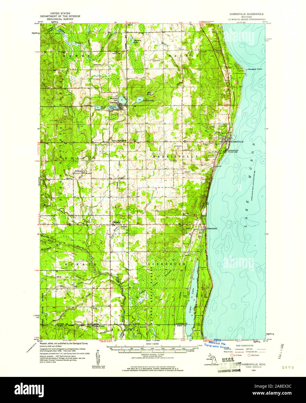 USGS TOPO Map Michigan MI Harrisville 278183 1959 62500 Stock Photo