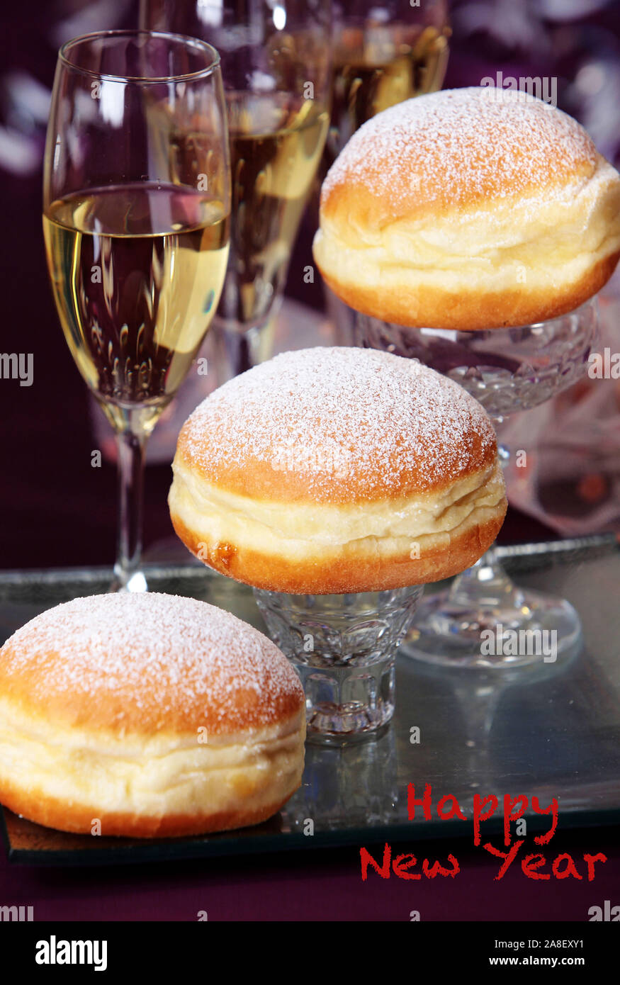 Faschingskrapfen Berliner Kuchen Sekt Fasching Karneval Silvester Happy New Year Frohes Neues Jahr Stock Photo Alamy
