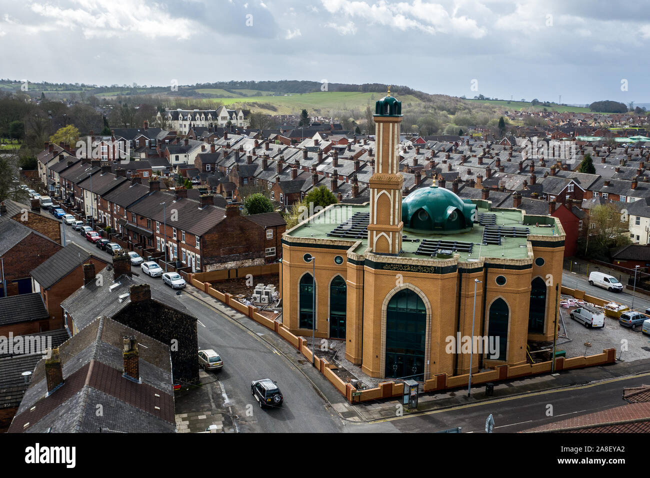 Aerial View Landscape Of Gilani Noor Mosque In Longton Stoke On Trent