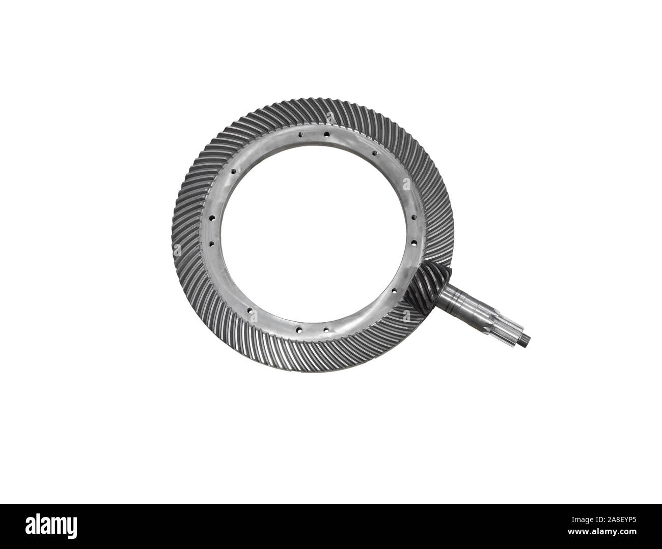 spiral bevel gear train wheel and shaft isolated on a white