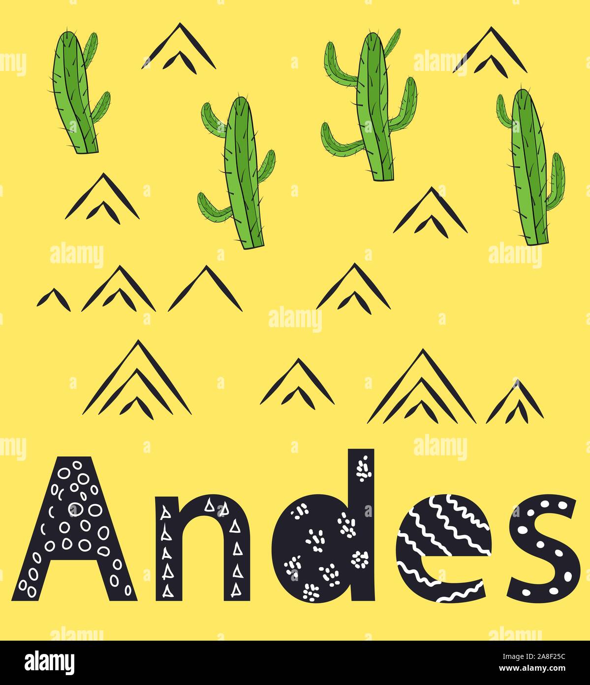 Andes. Scandinavian style poster with hand drawn letters. Black and ...