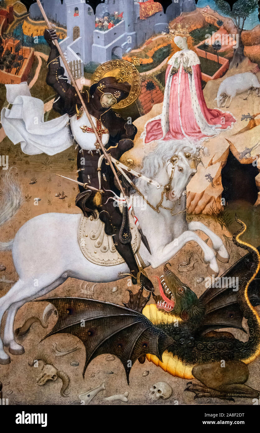 Saint George and the Dragon by Bernat Martorell (d.1452), tempera on panel, c.1434/5 Stock Photo