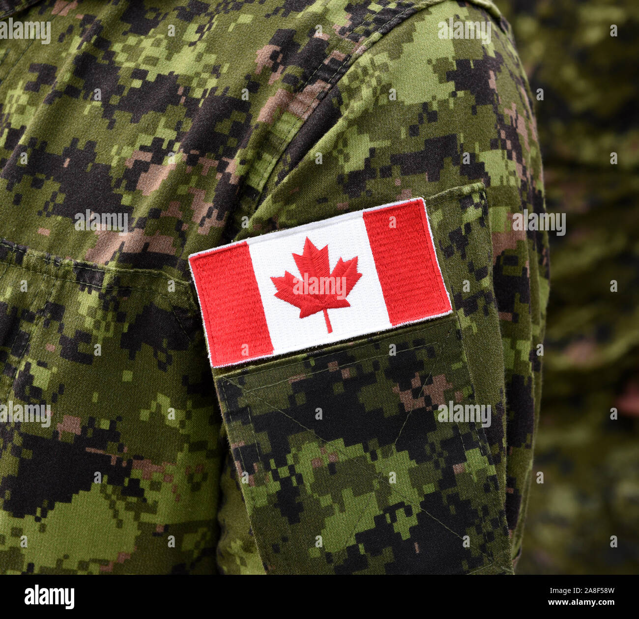 Flag of Canada on military uniform. Canadian soldiers. Army of Canada