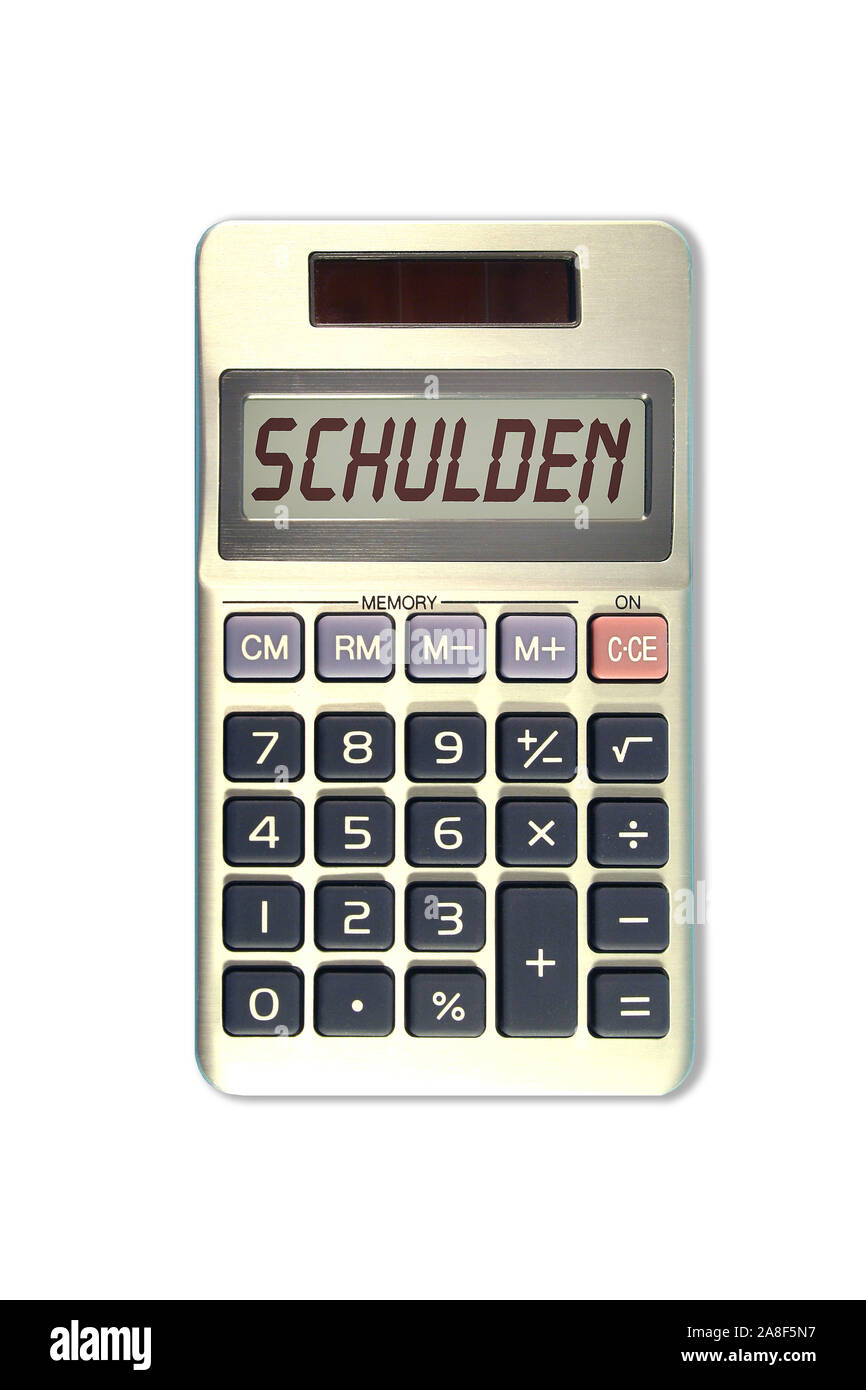 Symbolbild Taschenrechner, Schulden, Schuldner, Darlehen, Verpflichtungen, Zahlungsrückstand, Verbindlichkeiten, Stock Photo