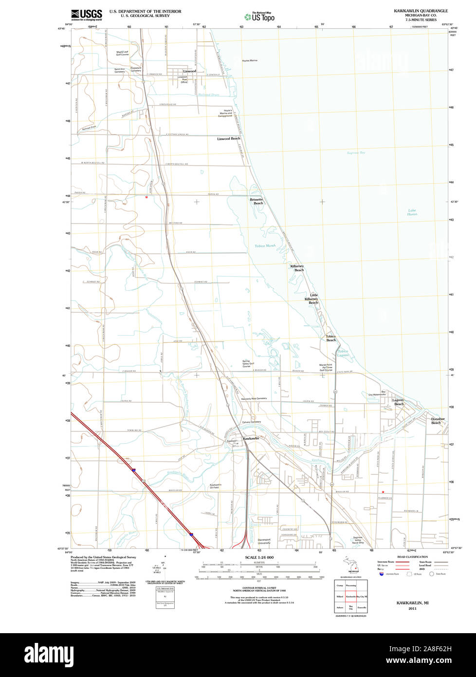 USGS TOPO Map Michigan MI Kawkawlin 20111005 TM Stock Photo Alamy