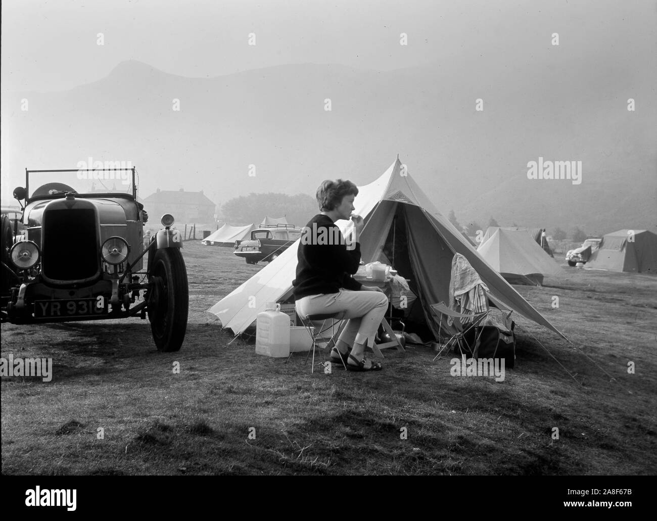 Camping in Snowdonia, Wales, Uk 1958, staycation campsite Britain Welsh holidays holiday Stock Photo