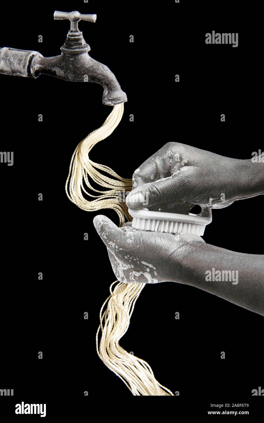 Obsessive hand-washing, photo collage Stock Photo