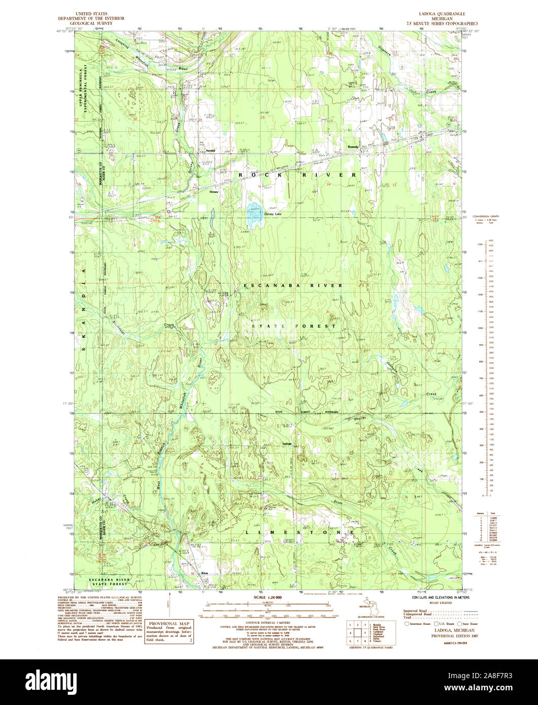 USGS TOPO Map Michigan MI Ladoga 276471 1985 24000 Stock Photo