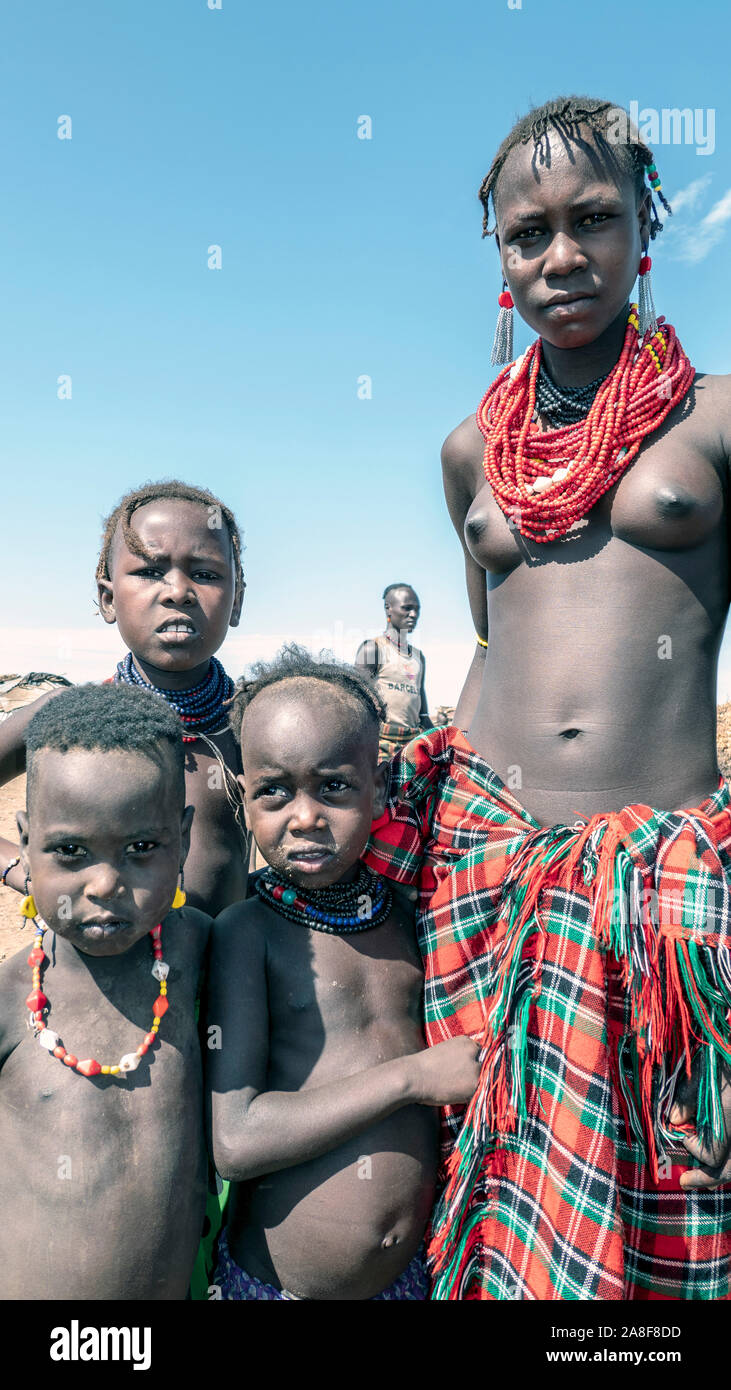 Dassanech tribe woman and children Ethiopia Stock Photo