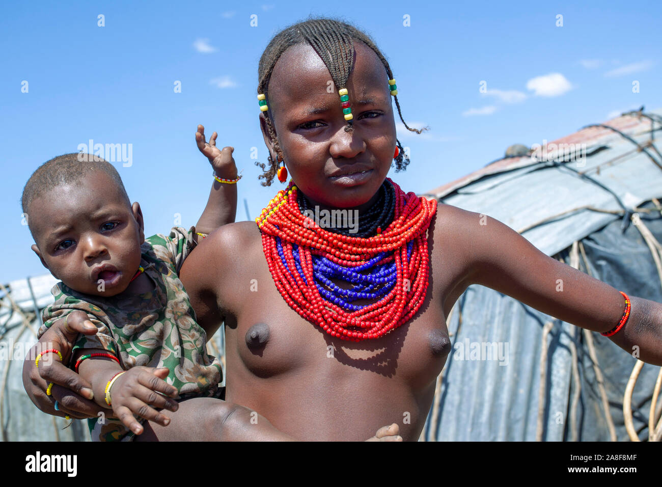 Dassanech tribe woman and child Omo Valley, Ethiopia Stock Photo