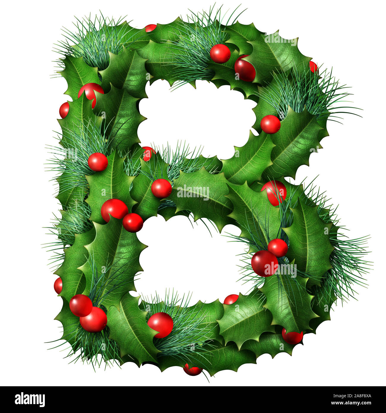 Holiday font letter B as a festive winter season decorated garland as a ...