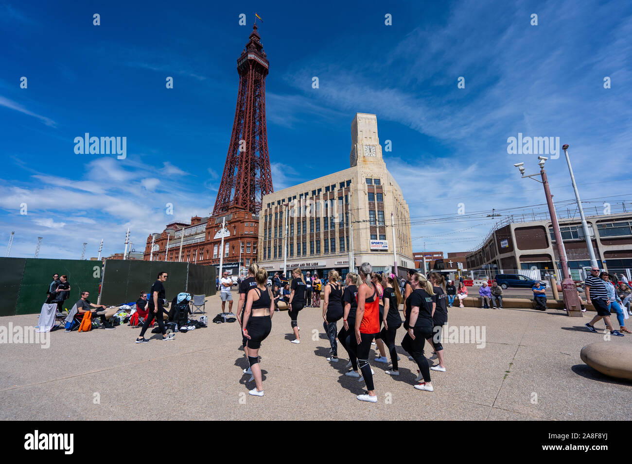 Dancers practice in front of the famous Blackpool Tower, ready for