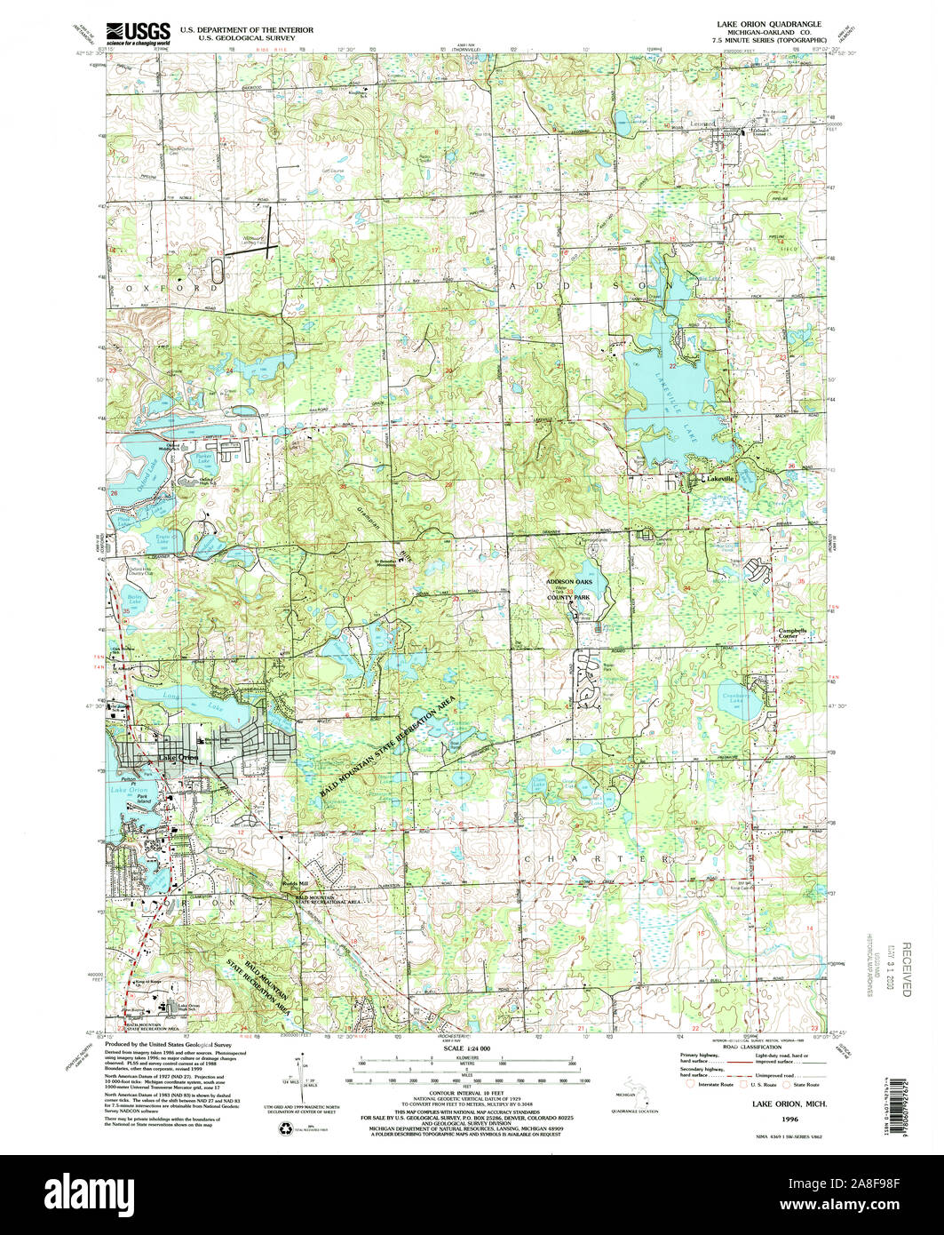 USGS TOPO Map Michigan MI Lake Orion 276493 1996 24000 Stock Photo