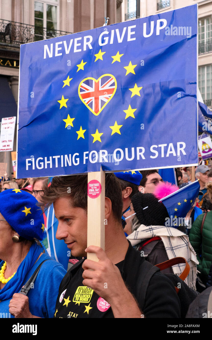 Peoples Vote anti BREXIT rally in London by REMAIN in European Union protesters. 19 October 2019 Stock Photo
