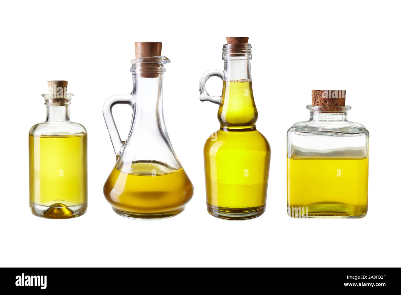 Set of virgin olive oil jars isolated on a white Stock Photo