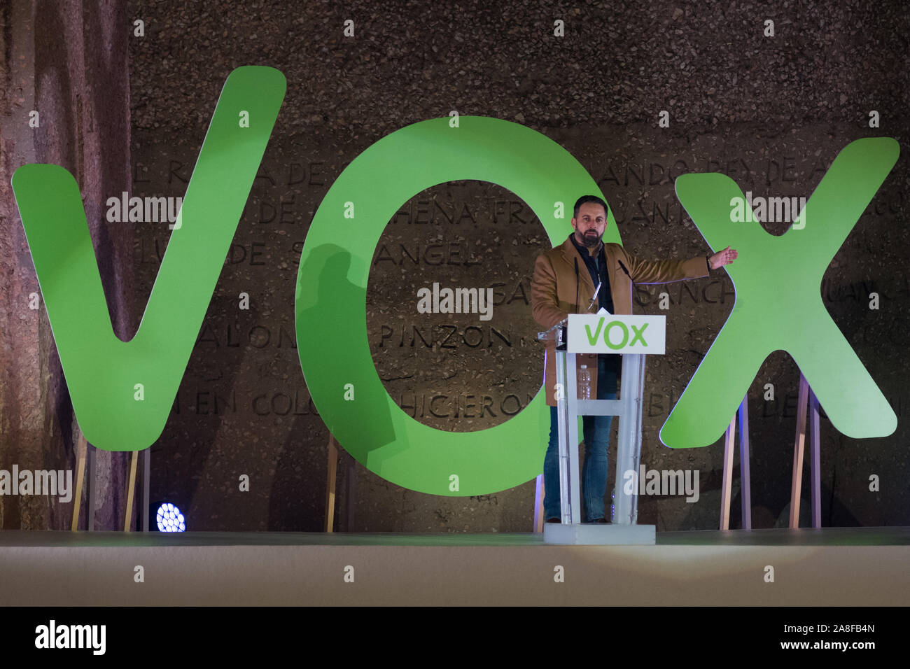 Madrid, Spain, 8th November, 2019. Leader of far right party VOX Santiago Abascal during the closure act of the electoral campaign. Spaniards are called to vote in general elections that will take place on November 10. Credit: Marcos del Mazo/Alamy Live News Stock Photo