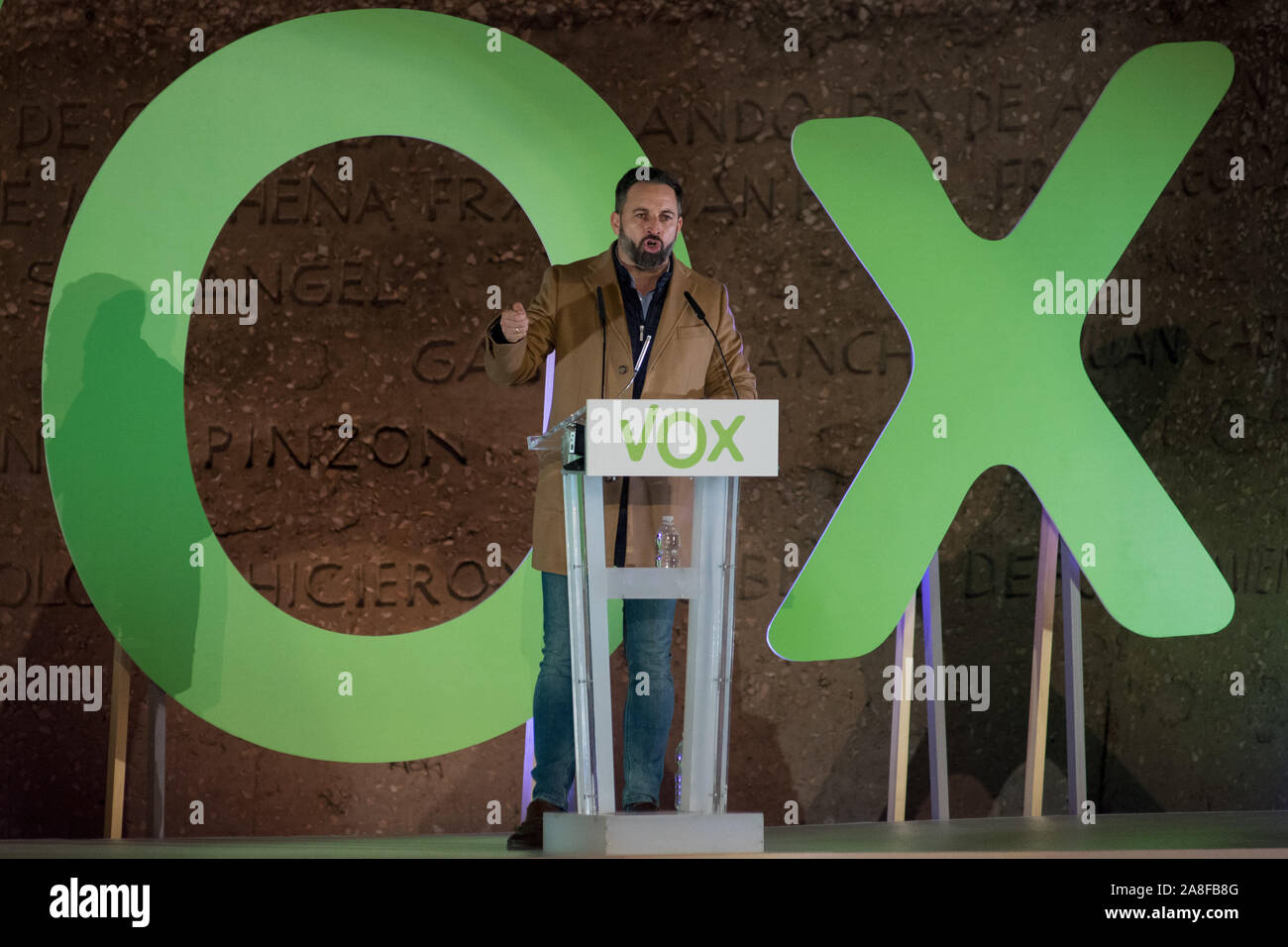 Madrid, Spain, 8th November, 2019. Leader of far right party VOX Santiago Abascal during the closure act of the electoral campaign. Spaniards are called to vote in general elections that will take place on November 10. Credit: Marcos del Mazo/Alamy Live News Stock Photo