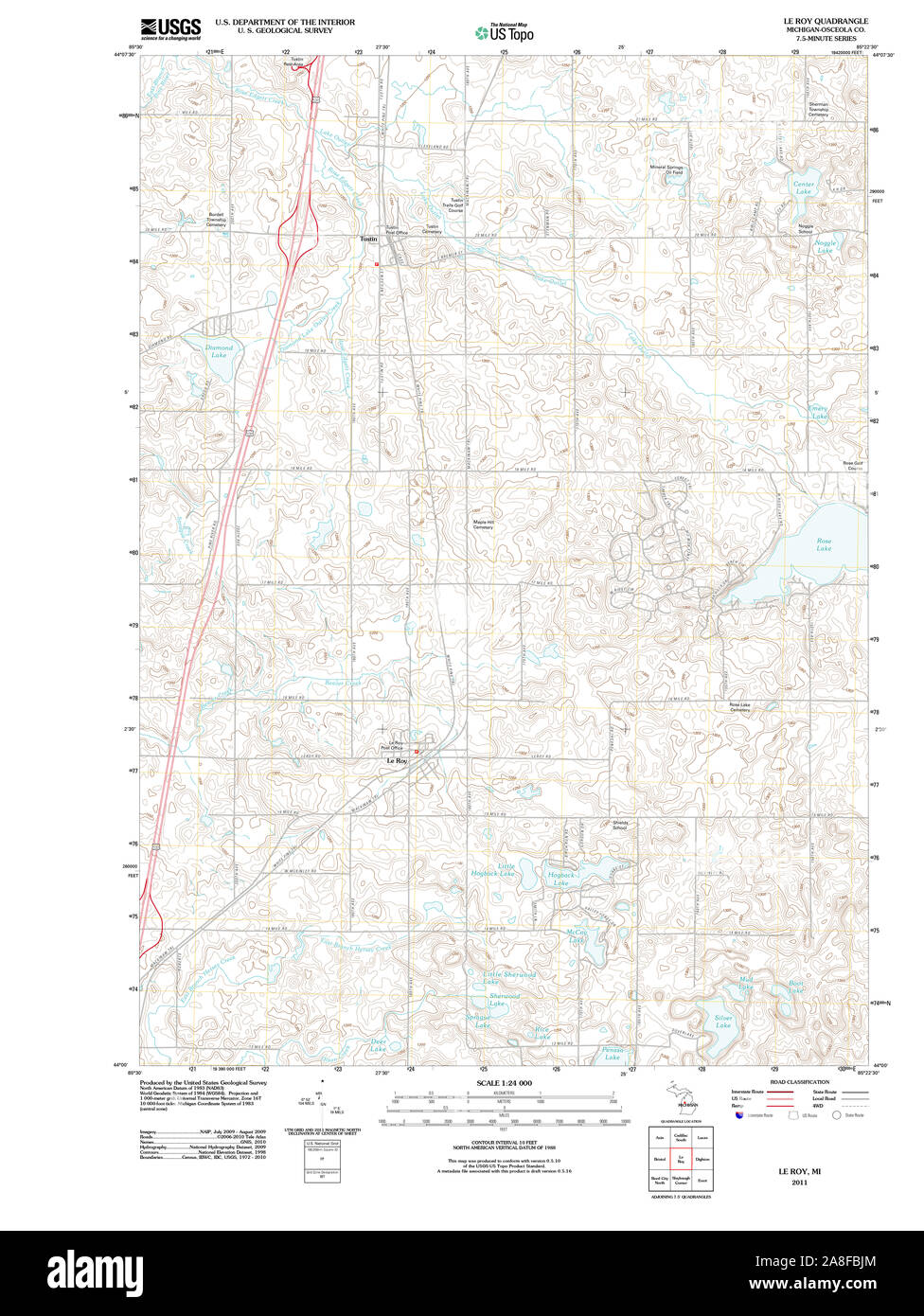 USGS TOPO Map Michigan MI Le Roy 20110927 TM Stock Photo