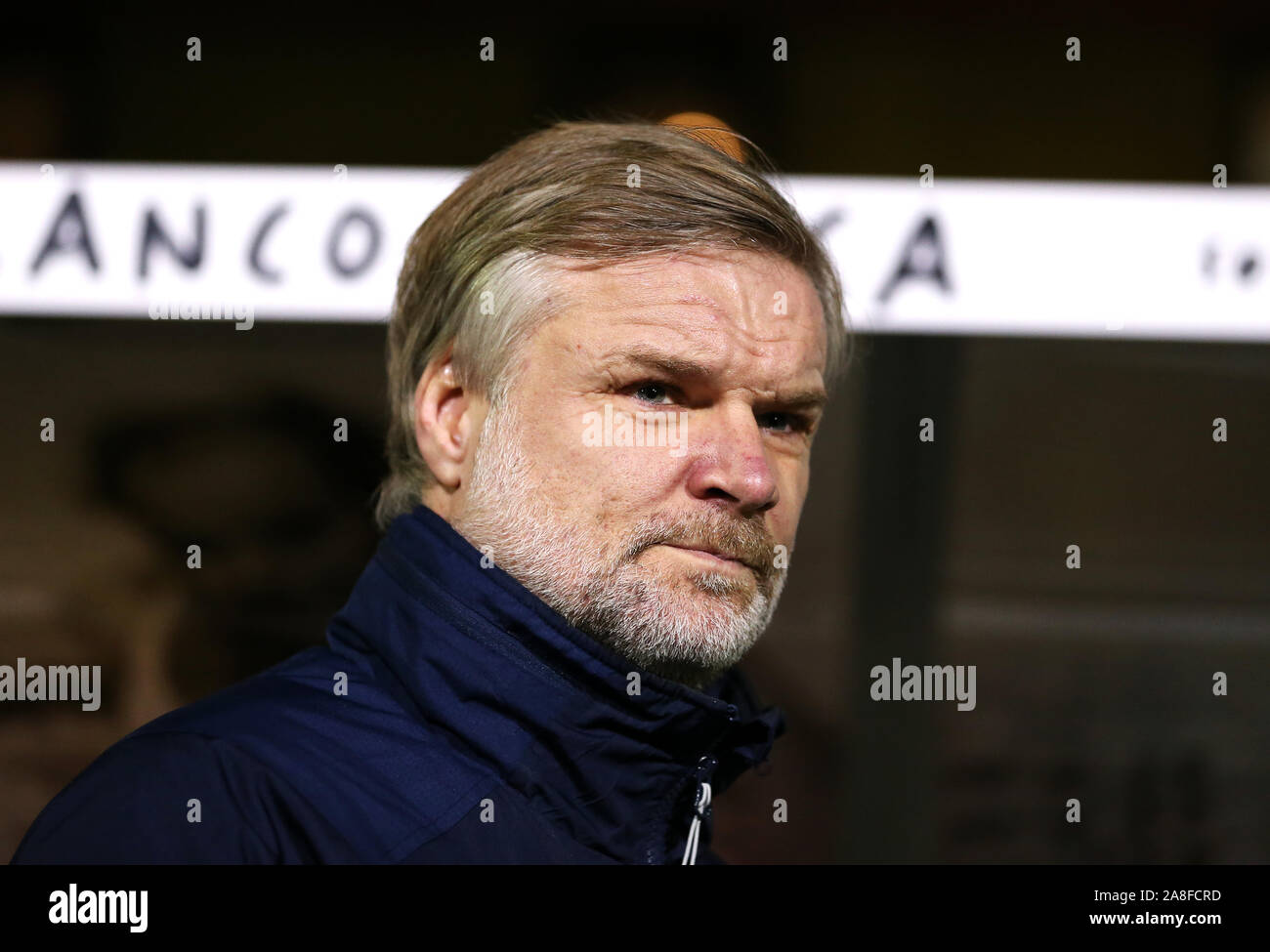 Carlisle United manager Steven Pressley during the FA Cup First Round match at Champion Hill, London. Stock Photo