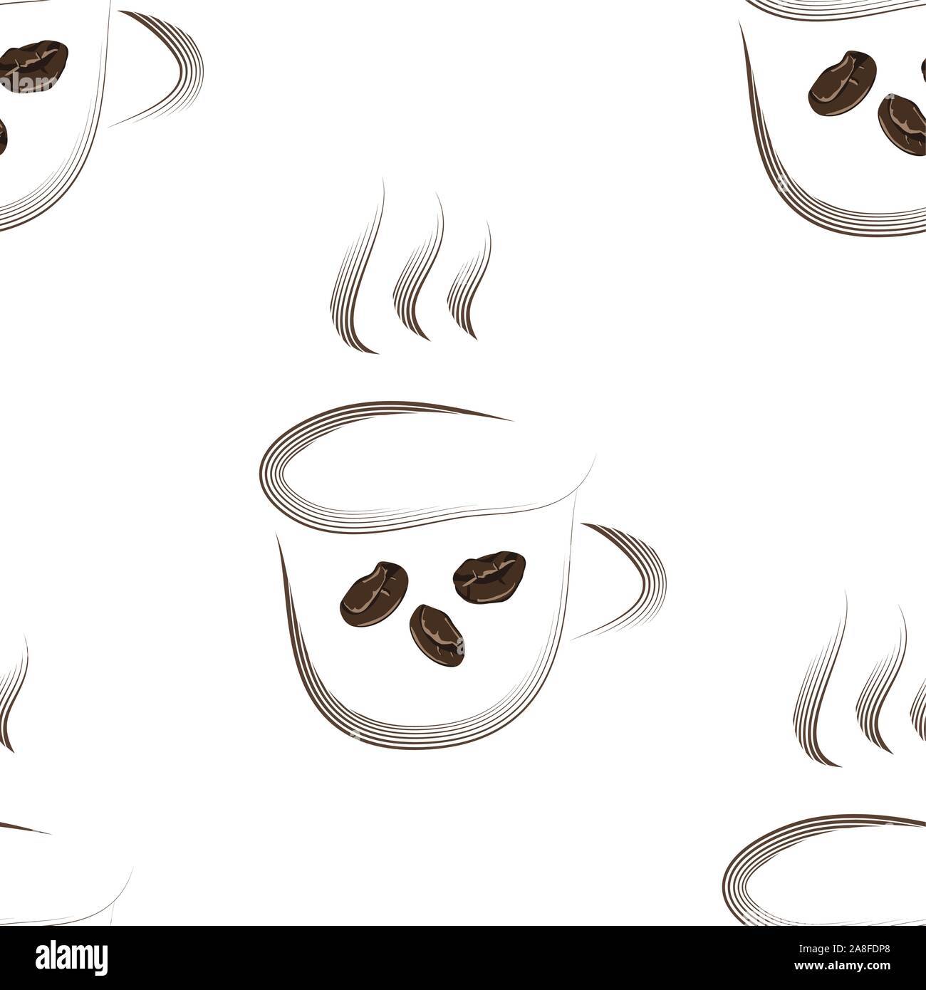 Coffee cup, beans. Abstract coffee cup for print design. Seamless background pattern. Seamless vector texture Stock Vector