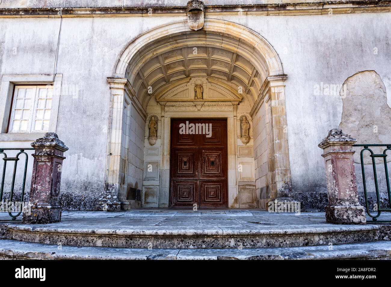 Detail of the main entrance to the convent building of the Monastery of Saint Mary of Lorvao, Coimbra, Portugal Stock Photo