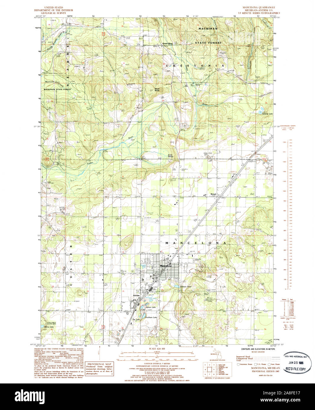 USGS TOPO Map Michigan MI Mancelona 276571 1985 24000 Stock Photo Alamy