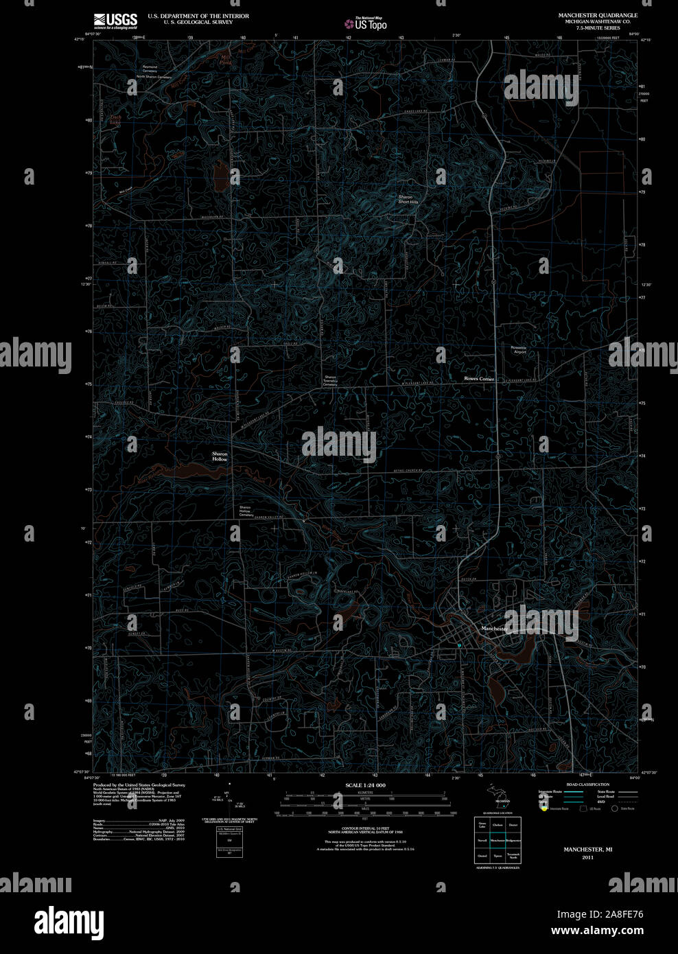 USGS TOPO Map Michigan MI Manchester 20111028 TM Inverted Stock Photo