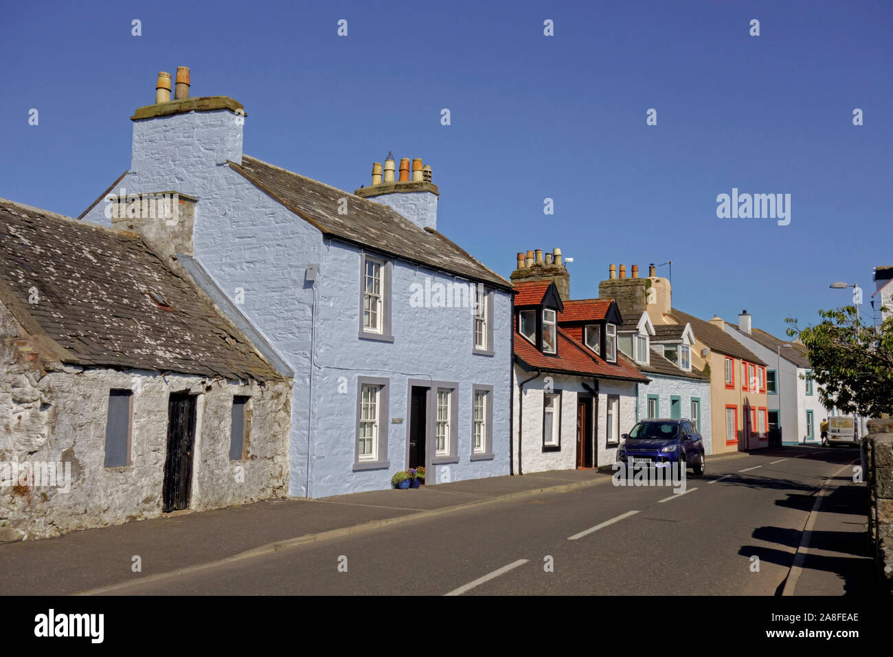 Main Street in the seaside village of the Isle of Whithorn in the Machars of Wigtownshire in Dumfries and Galloway, Scotland, UK. Stock Photo