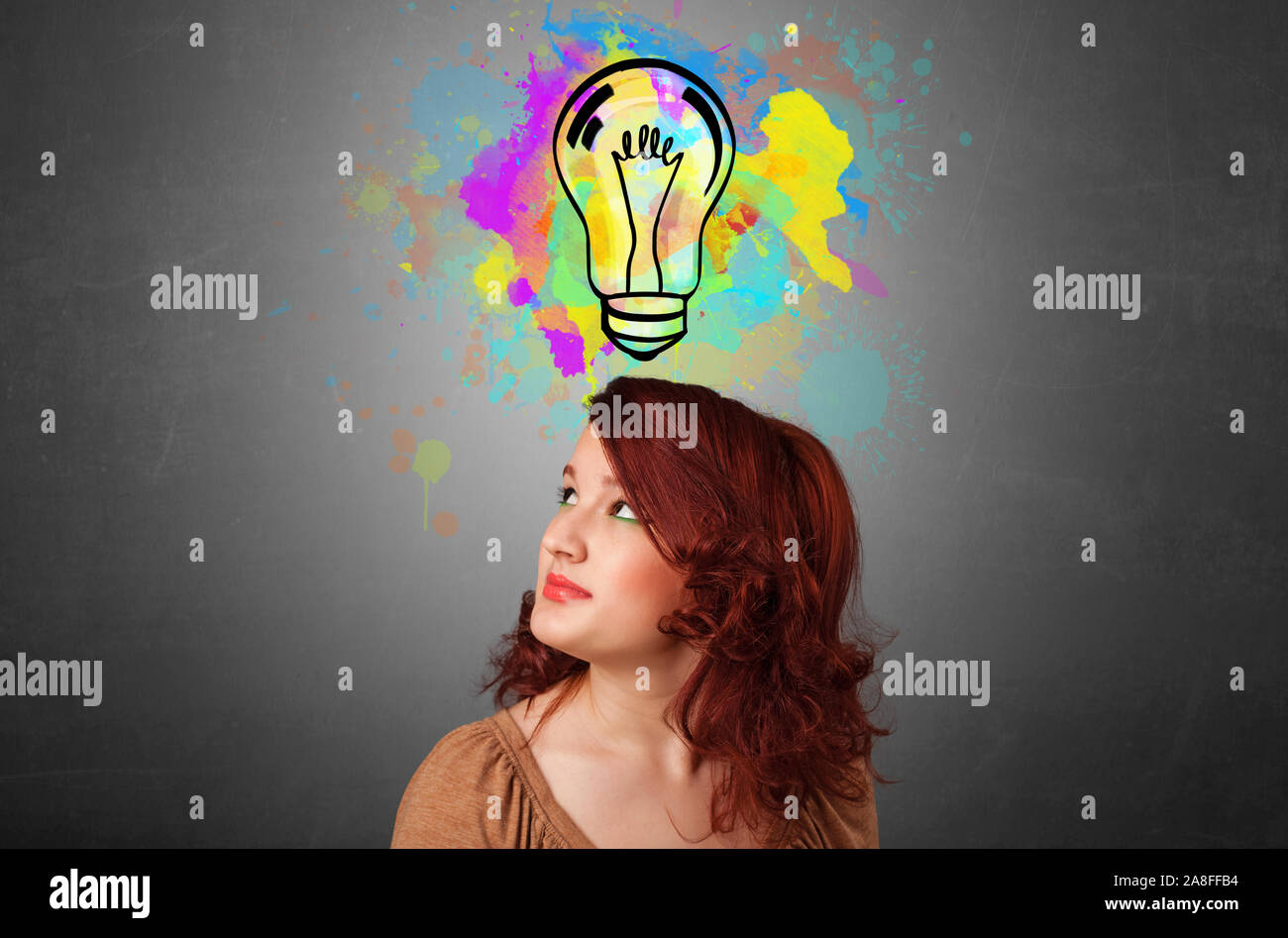 Pretty girl with design thinking concept Stock Photo - Alamy