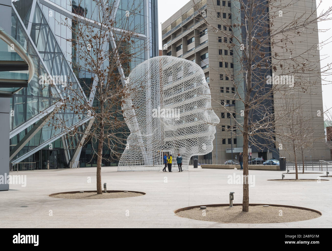 Outdoor sculpture called Wonderland by Jaume Plensa, outside Bow