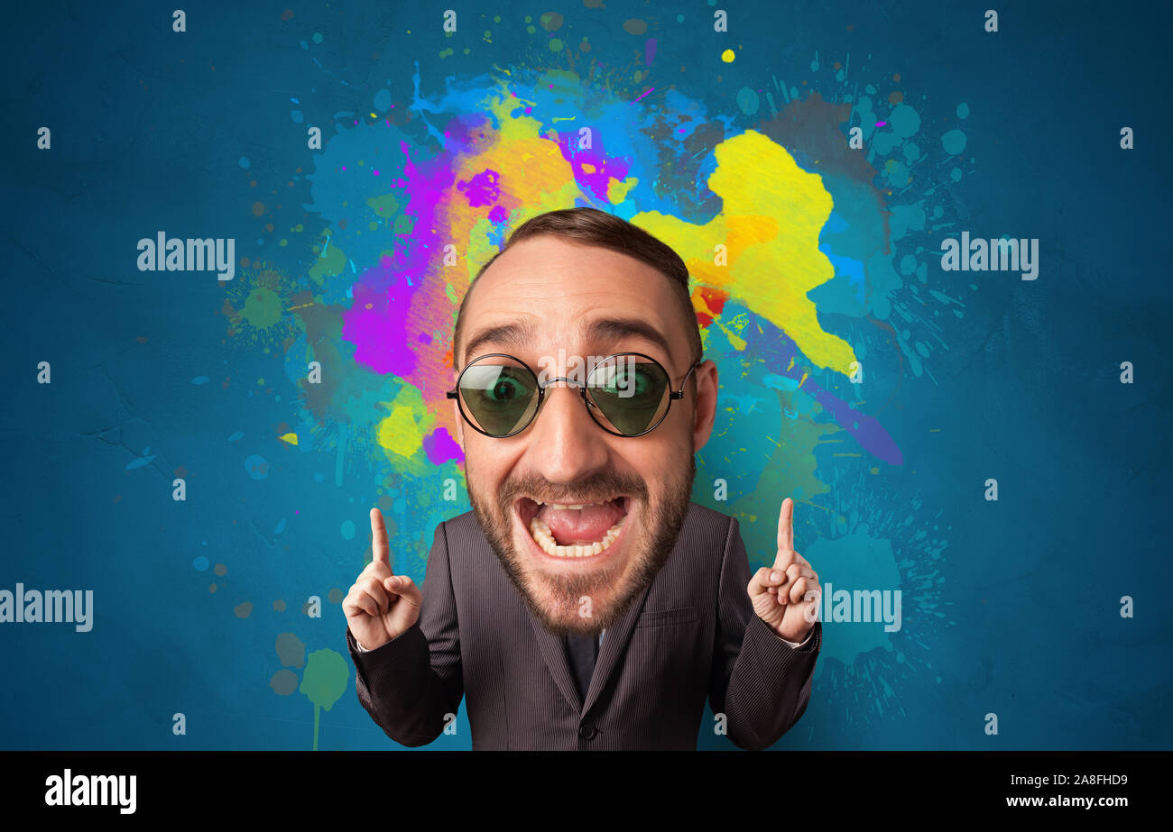 Funny person with big head and drawn crown Stock Photo Alamy