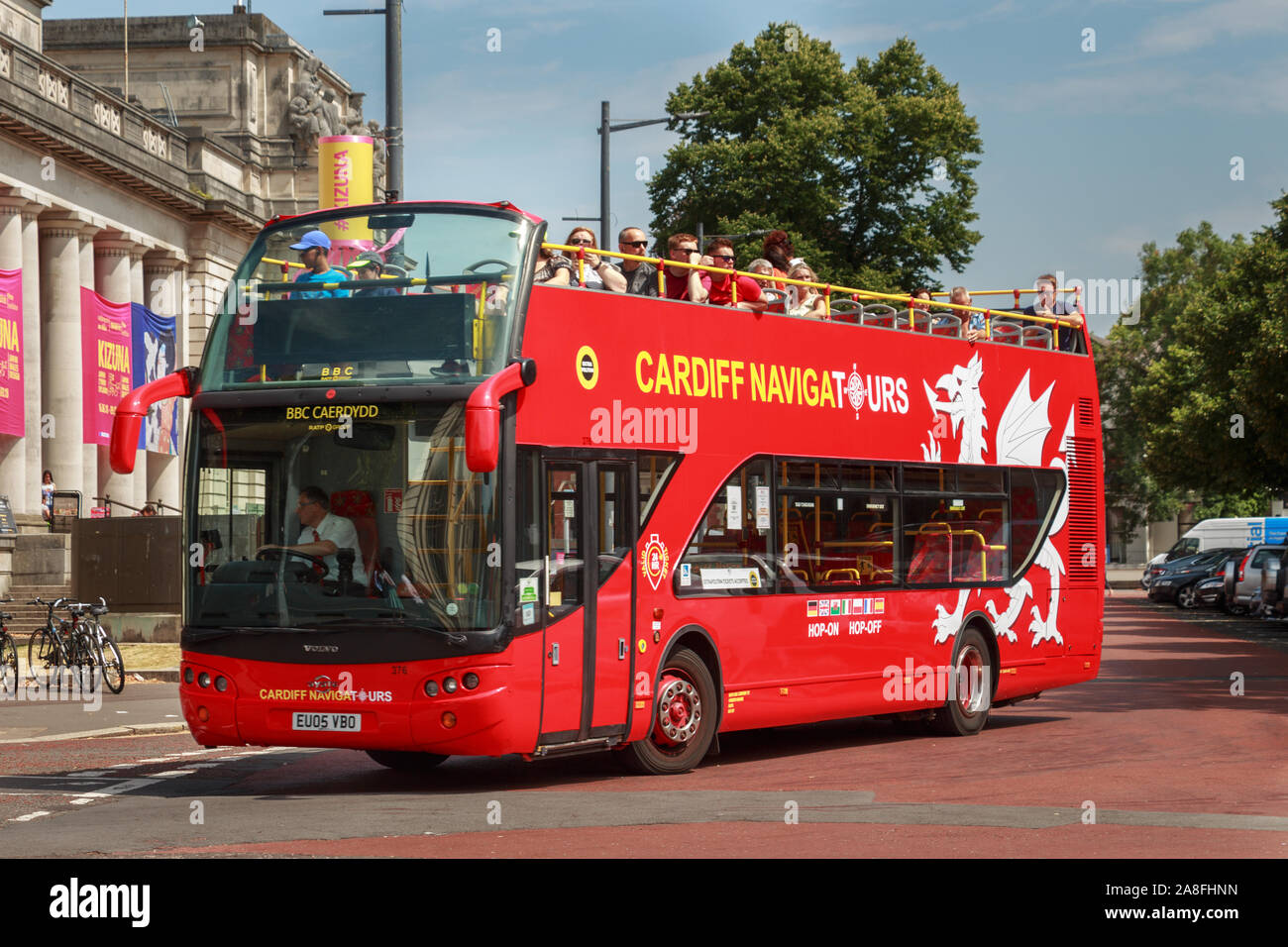 Cardiff, Wales, UK. Cardiff sightseeing hopon hopoff bus tour Stock Photo Alamy