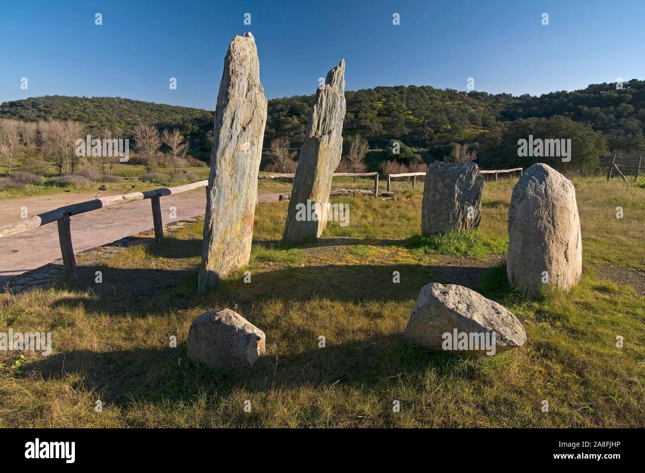 Cromlech La Pasada del Abad -betwen 3000 and 2500 BC, Megalithic monument, Rosal de la Frontera, Huelva province, Region of Andalusia, Spain, Europe. Stock Photo