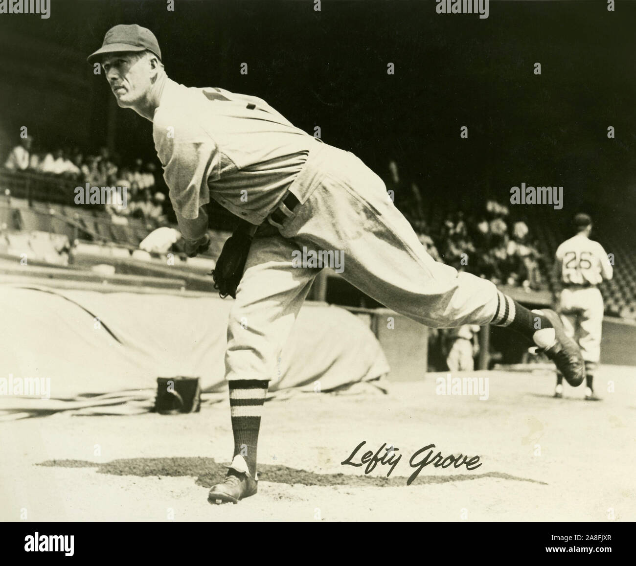 Vintage black and white photo of Lefty Grove a Hall of Fame pitcher circa 1930s. Stock Photo