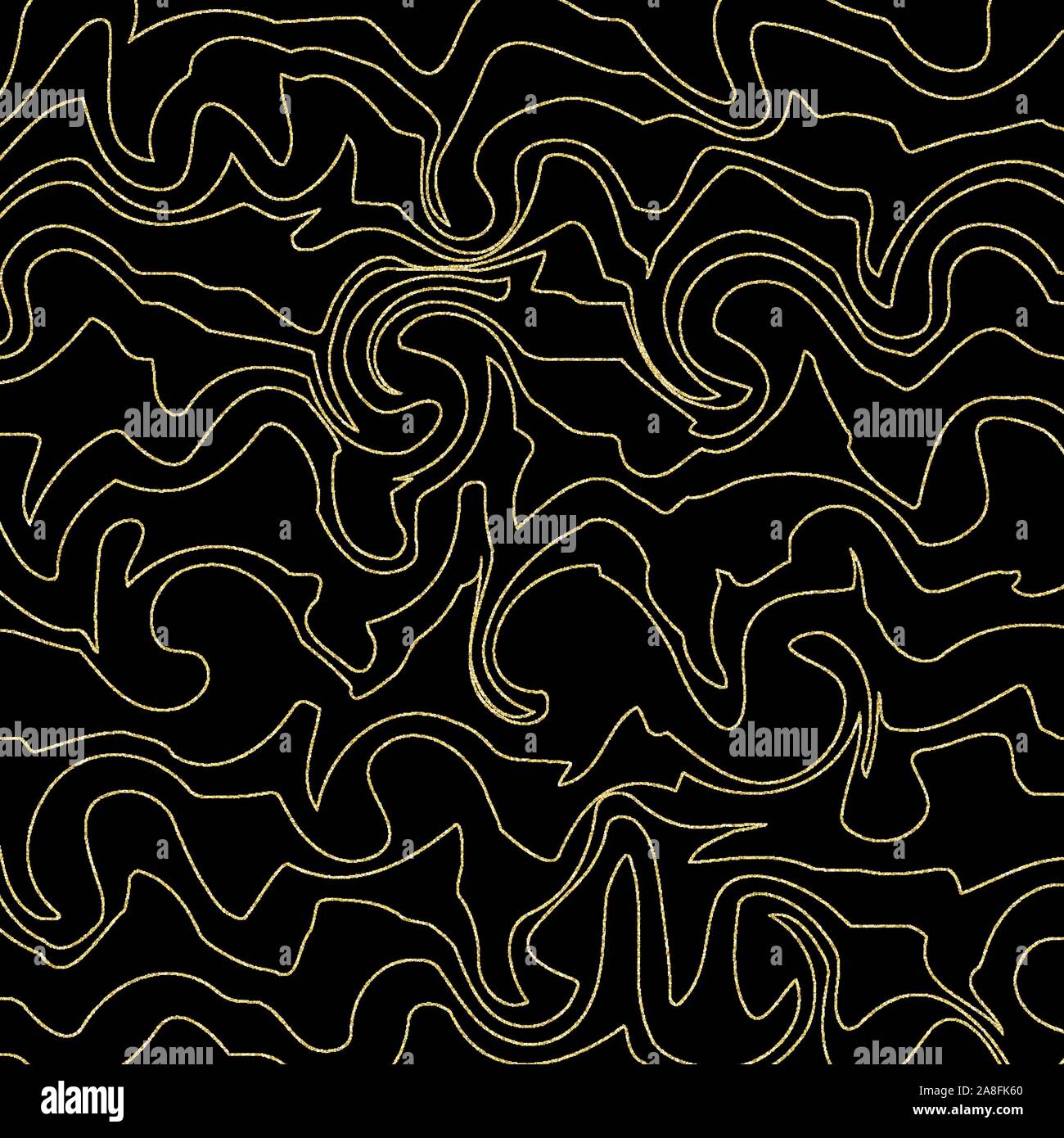 Vector golden wavy lines on a black background. Stock Vector