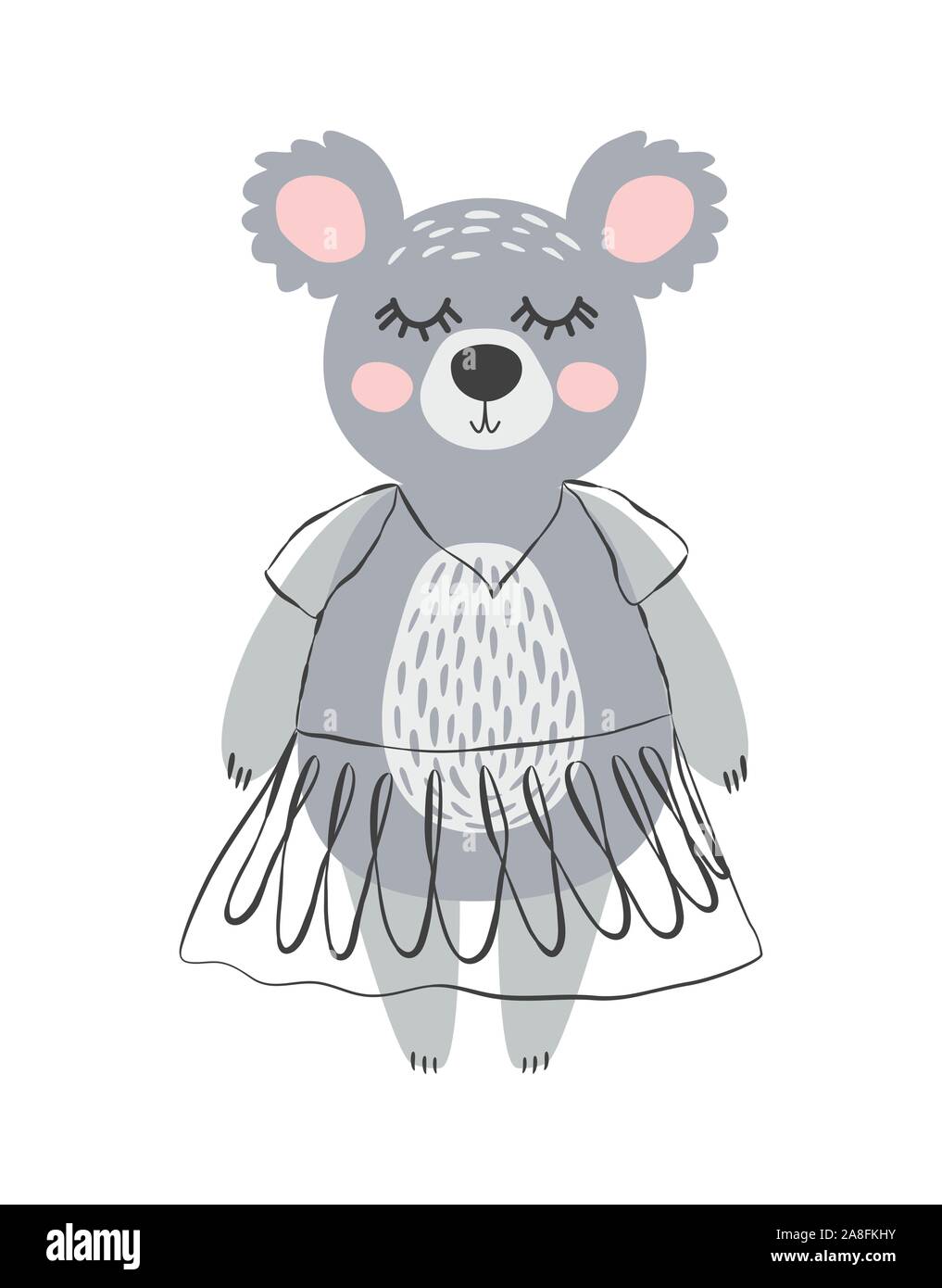 Nursery poster with cute animal. Black and white koala. Scandinavian