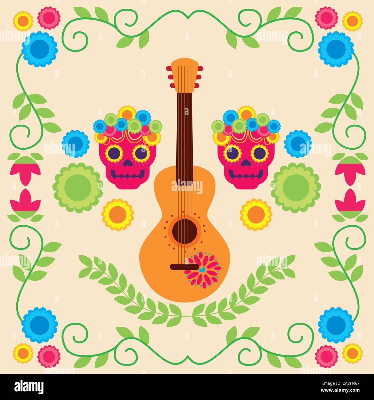 Mexican guitar and skull vector design Stock Vector Image & Art - Alamy
