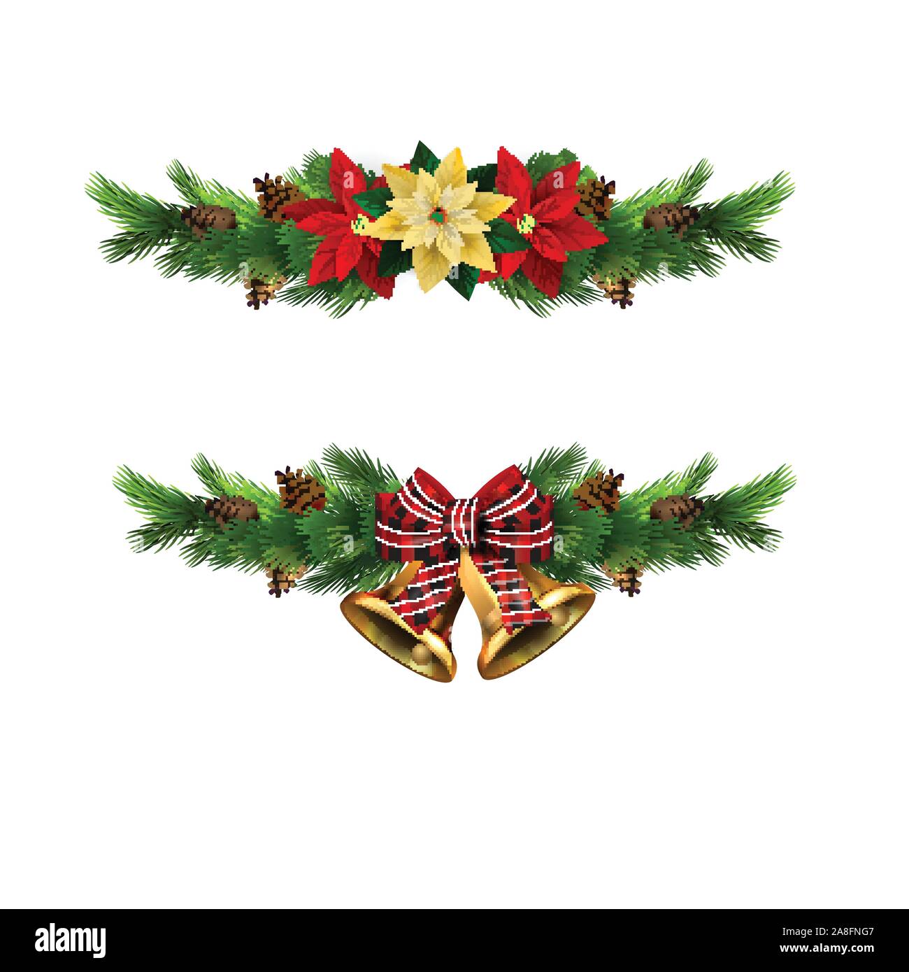Christmas decorations with fir tree golden jingle bells Stock Vector ...